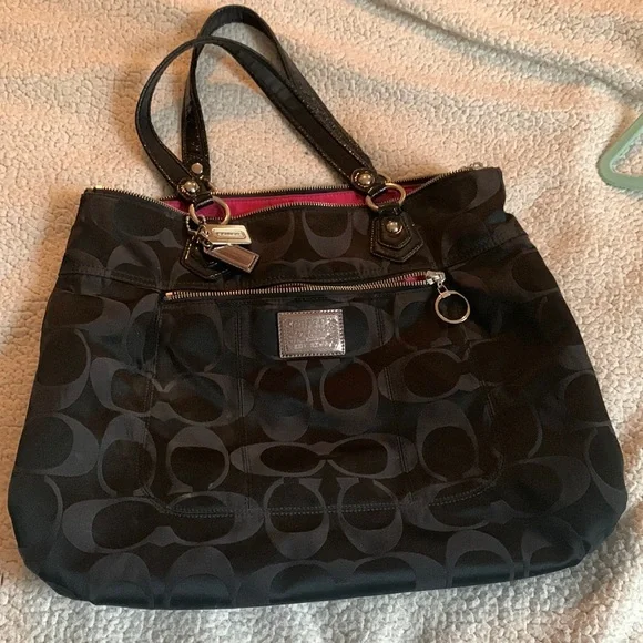 Coach | Bags | Coach Poppy Collection Black Purse With Hot Pink